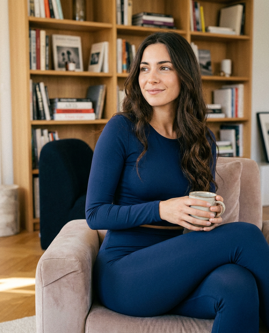 Élodie R. wearing the Navy Blue Set