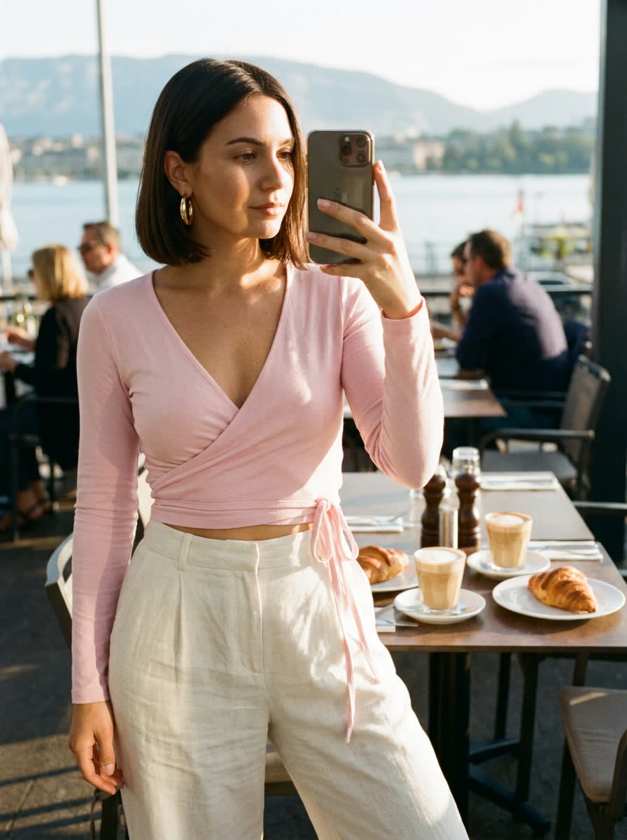 Inès M. wearing the Wrap Top